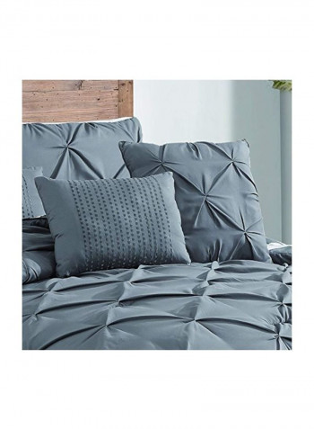 7-Piece Ella Pinch Pleat Comforter Set Polyester Grey/White Queen