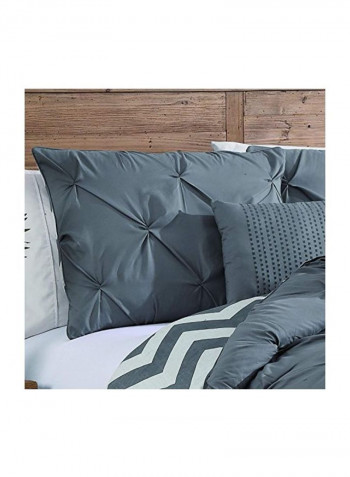 7-Piece Ella Pinch Pleat Comforter Set Polyester Grey/White Queen