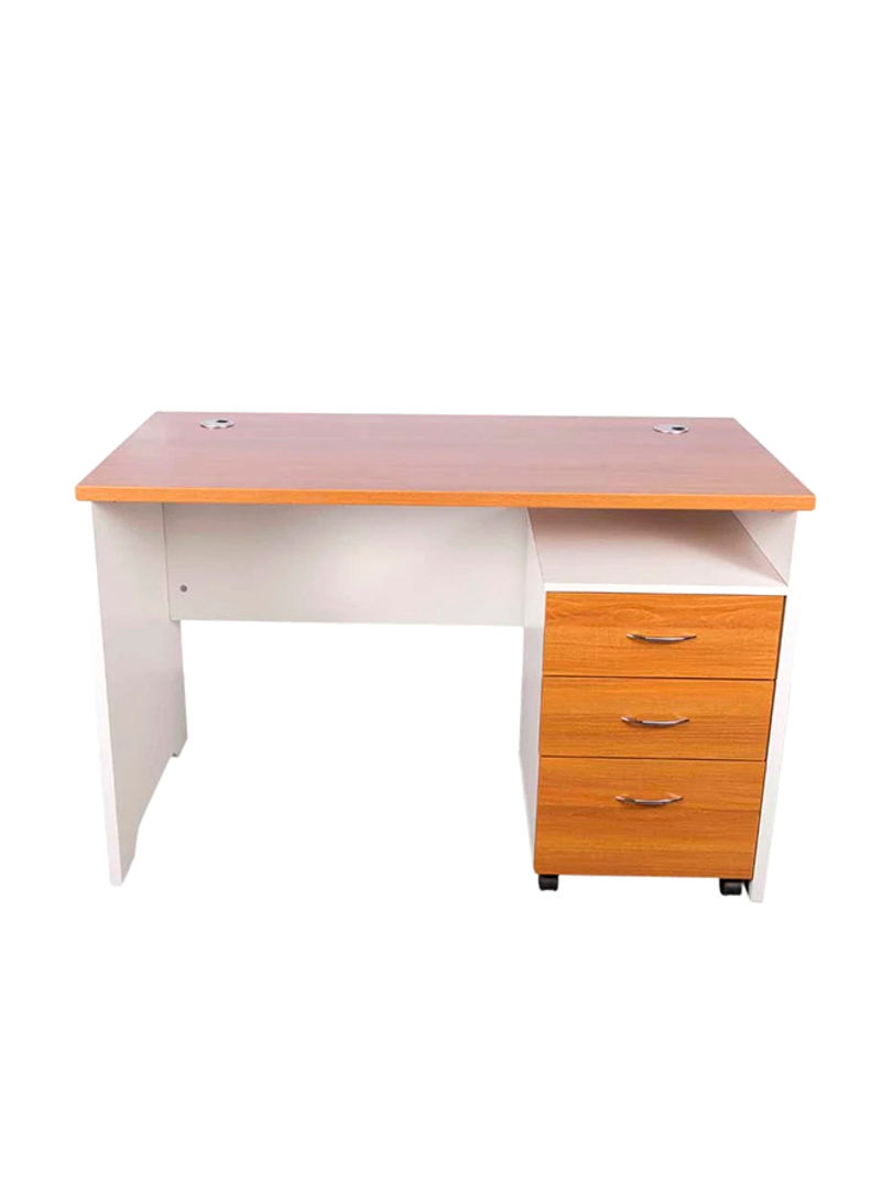 Zelda 246-14 Contemporary Office Desk With 3-Drawer Cabinet Light Walnut/White