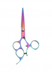 True Left Handed 3-Finger Hole Swivel Scissor Rainbow Titanium 6inch