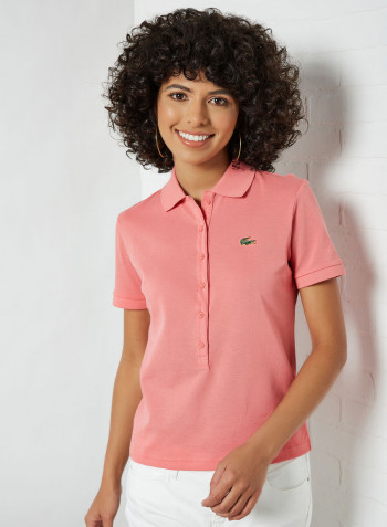 Slim Fit Stretch Cotton Piqué Polo T-Shirt Pink