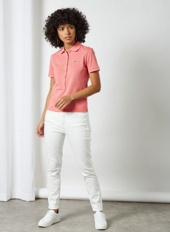 Slim Fit Stretch Cotton Piqué Polo T-Shirt Pink