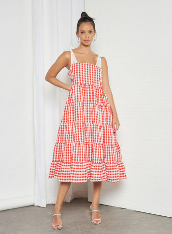 Gingham Midi Dress Red