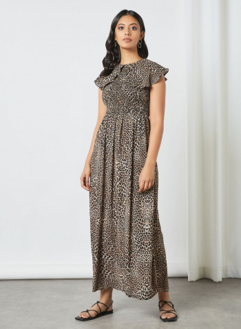 Shirred Bodice Dress Brown