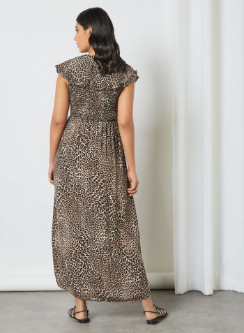 Shirred Bodice Dress Brown