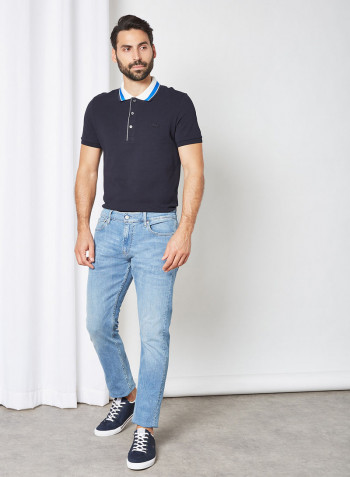 Contrast Collar Slim Fit Polo Abysm/Flour/Lazuli