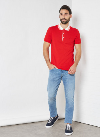 Contrast Collar Slim Fit Polo Red/Flour/Amaryllis