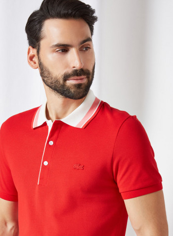 Contrast Collar Slim Fit Polo Red/Flour/Amaryllis