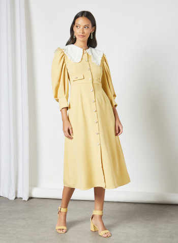 Button Down Midi Dress Yellow