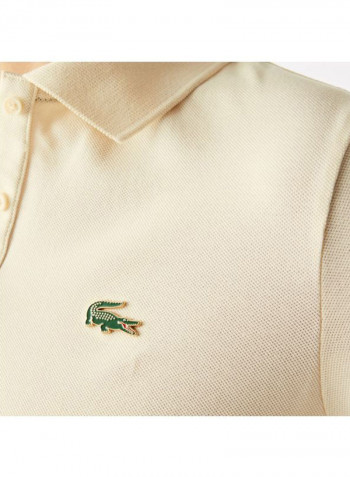 Slim Fit Stretch Cotton Piqué Polo Beige/Green