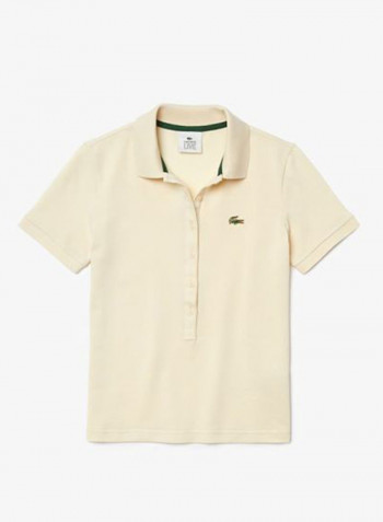 Slim Fit Stretch Cotton Piqué Polo Beige/Green