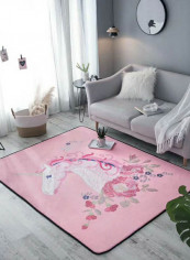 Unicorn Pattern Antiskid Living Room Carpet Pink 145x195centimeter
