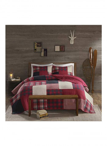 3-Piece Cotton Quilt Set Sunset Red Queen