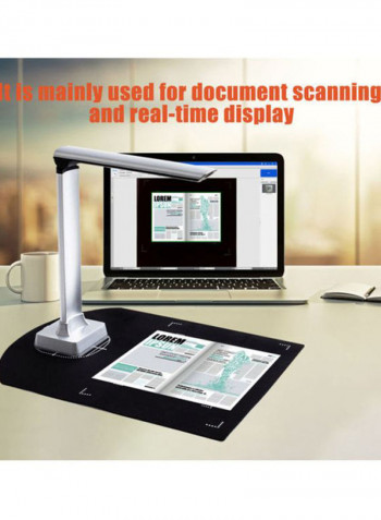 ماسح ضوئي بكاميرا محمول عالي السرعة مزود بمنفذ USB لتصوير المستندات والكتب 10.3x8.4x31.3سم أسود/ فضي