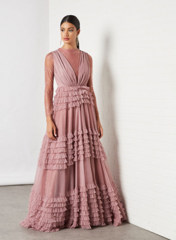Layered Frill Lace Maxi Dress Lilac