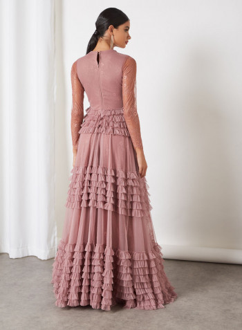 Layered Frill Lace Maxi Dress Lilac