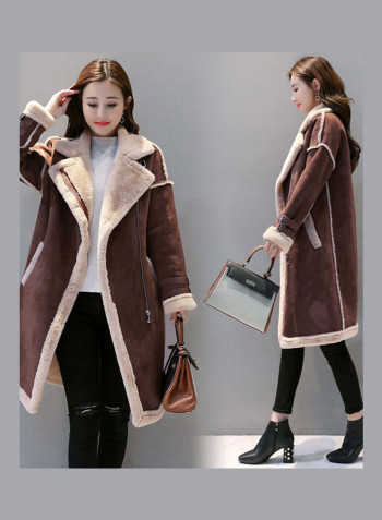 Warm Thicken Medium Long Suede Fabric Padded Coat Brown