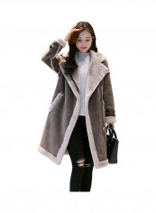 Warm Thicken Medium Long Suede Fabric Padded Coat Grey