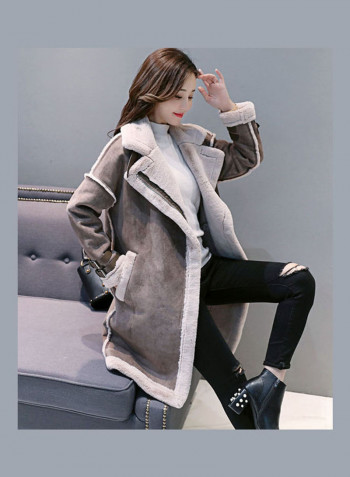 Warm Thicken Medium Long Suede Fabric Padded Coat Grey