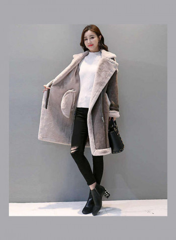 Warm Thicken Medium Long Suede Fabric Padded Coat Grey
