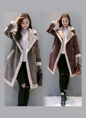 Warm Thicken Medium Long Suede Fabric Padded Coat Grey