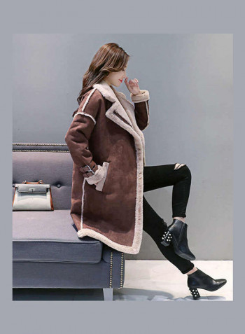 Warm Thicken Medium Long Suede Fabric Padded Coat Grey
