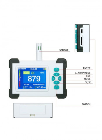CO2 Meter Monitor With Storage Case White/Black 65 x 48millimeter