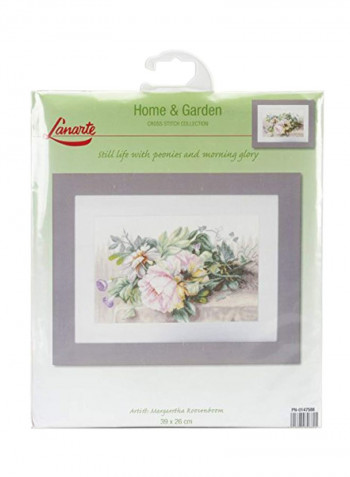 Lanarte Still Life With Peonies On Linen Counted Cross Stitch White/Grey/Green