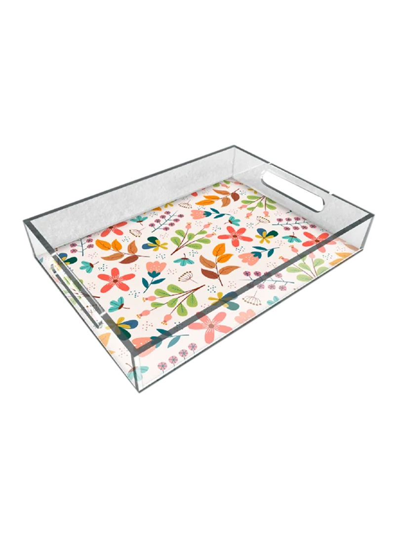 Floral Printed Acrylic Serving Tray Multicolour 40x30centimeter