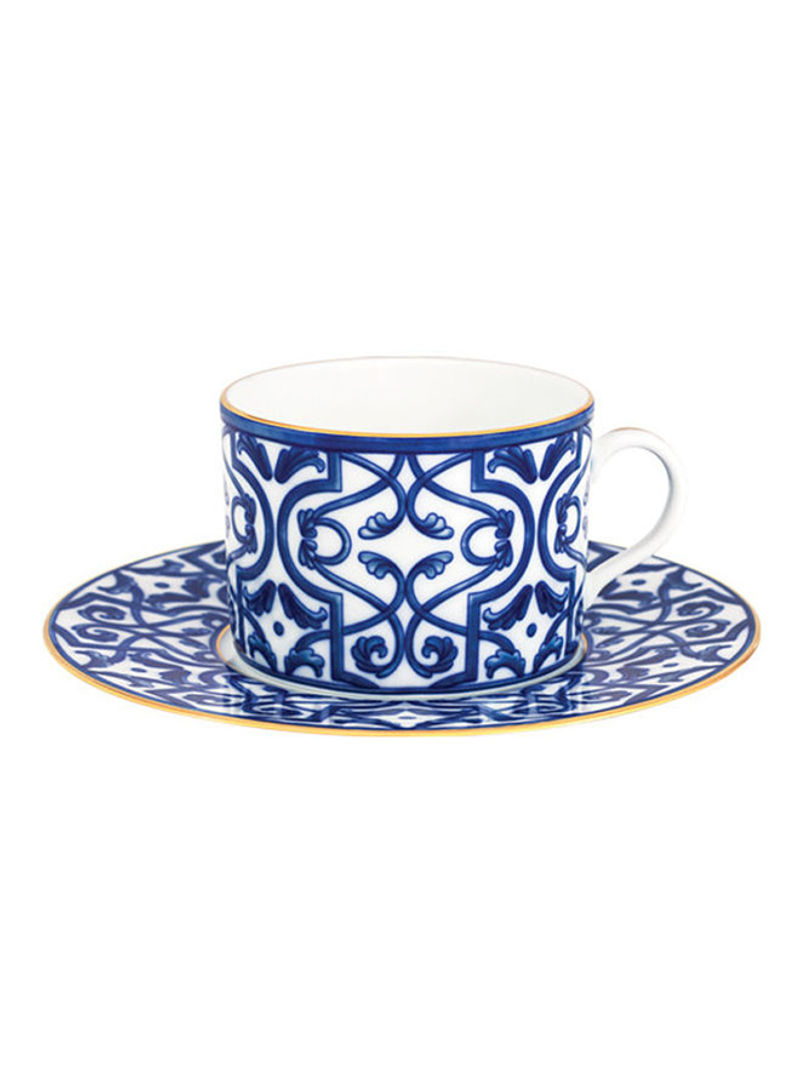 8-Piece Tea Cup And Saucer Set Blue/White 90ml