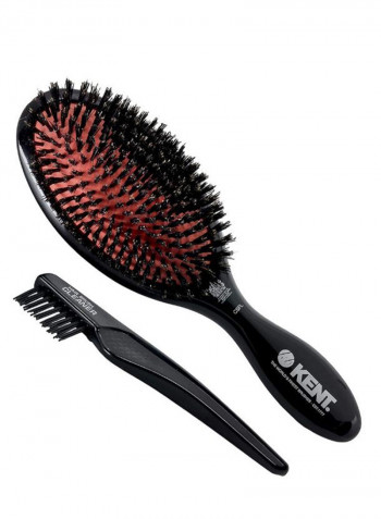 Oval Cushion Hair Brush With Cleaner Black 8.5inch