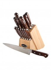14-Piece Pakkawood Knife Block Set Brown/Silver/Beige Chef Knife 20 cm, Bread Knife 20 cm, Slicing Knife 20 cm, Serrated Utility Knife 12.7 cm, Santoku Knife 17.7 cm, Paring Knife 9 cm, Steak Knives 11.5 cm, Sharpening Steel 20cm