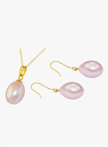 18K Gold Pearl Diamond Pendant Jewellery Set