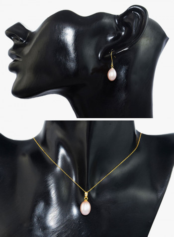 18K Gold Pearl Diamond Pendant Jewellery Set