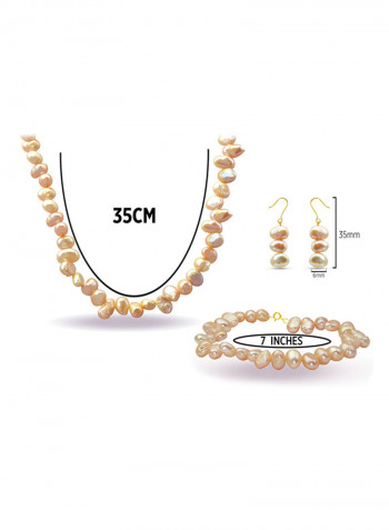 10 Karat Gold With Pearls Strand Jewellery Set