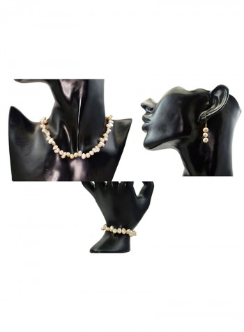 10 Karat Gold With Pearls Strand Jewellery Set