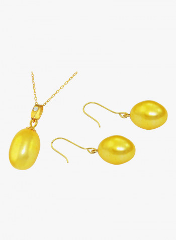 18K Gold Pearl Diamond Pendant Jewellery Set