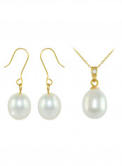 18K Gold Pearl Pendant Necklace With 10K Gold Earrings