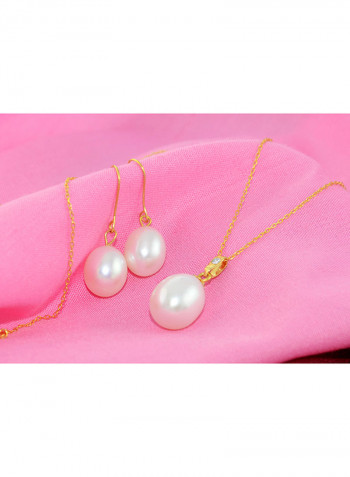 18K Gold Pearl Pendant Necklace With 10K Gold Earrings