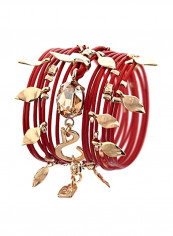 24 Karat Gold Plated Swarovski And Crystal Studded Leather Bracelet
