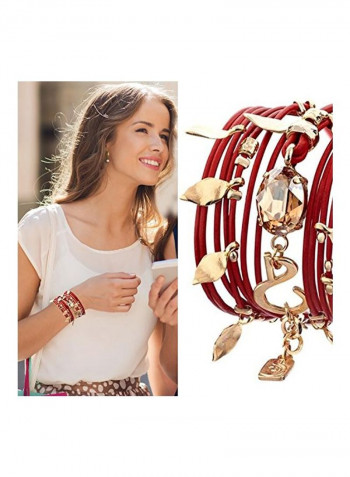 24 Karat Gold Plated Swarovski And Crystal Studded Leather Bracelet