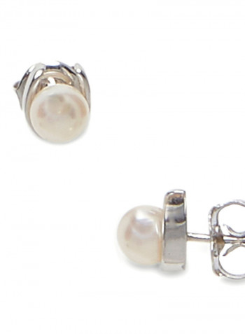 18 Karat White Gold Freshwater Pearl Horseshoe Stud Earrings
