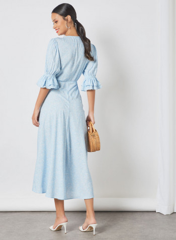 Floral Print Wrap Dress Blue