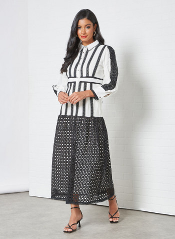 Lace Detail Midi Dress Black/White