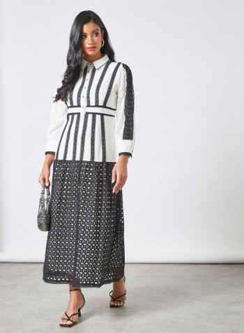Lace Detail Midi Dress Black/White