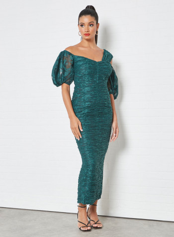 Ruched Lace Bodycon Dress Green