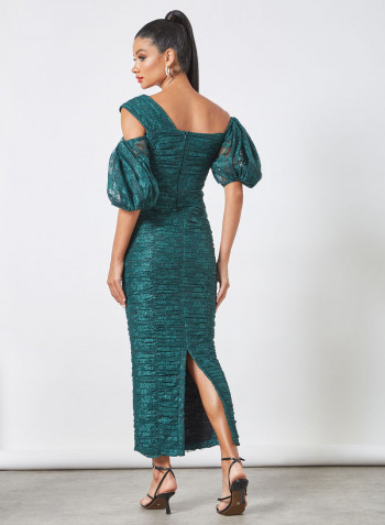Ruched Lace Bodycon Dress Green