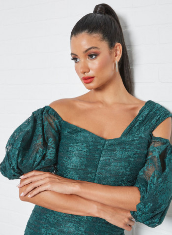 Ruched Lace Bodycon Dress Green