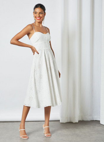 Strappy Broderie Midi Dress Ivory