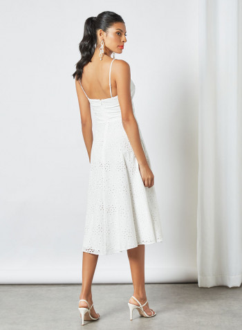 Strappy Broderie Midi Dress Ivory